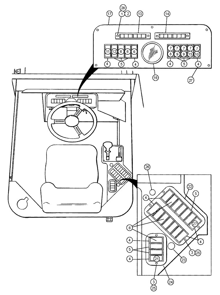 Схема запчастей Case IH 3210 - (01-001) - CONTROL PANELS Cab Interior