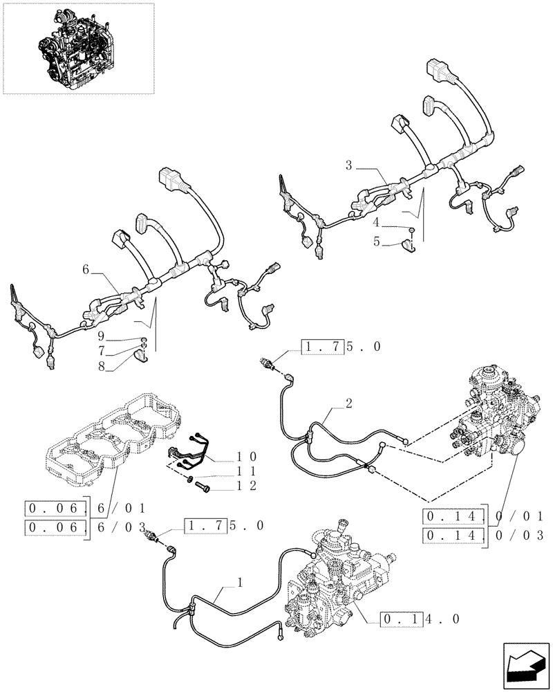 Схема запчастей Case IH MAXXUM 140 - (1.75.4[01]) - CONNECTIONS CABLE FOR ENGINE INJECTION (06) - ELECTRICAL SYSTEMS