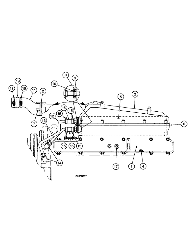 Схема запчастей Case IH DTI-466B - (9E-160) - INTERCOOLER AND CONNECTIONS, 7288 AND 7488 TRACTORS 