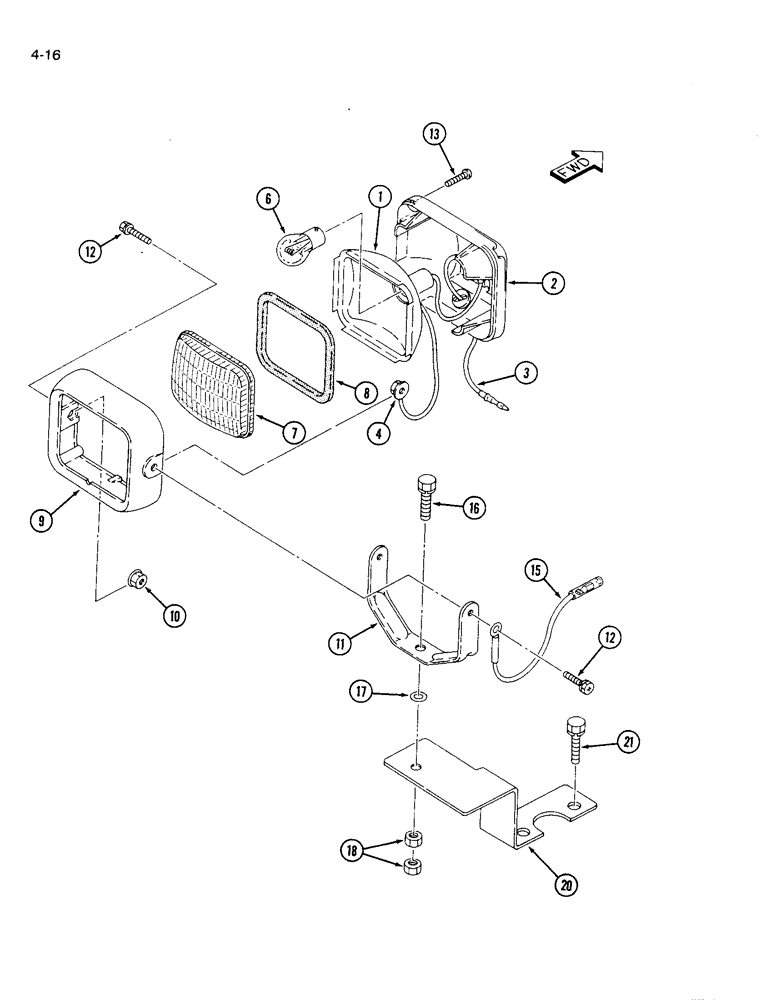 Схема запчастей Case IH 1120 - (4-16) - WORK LIGHT AND MOUNTING (04) - ELECTRICAL SYSTEMS