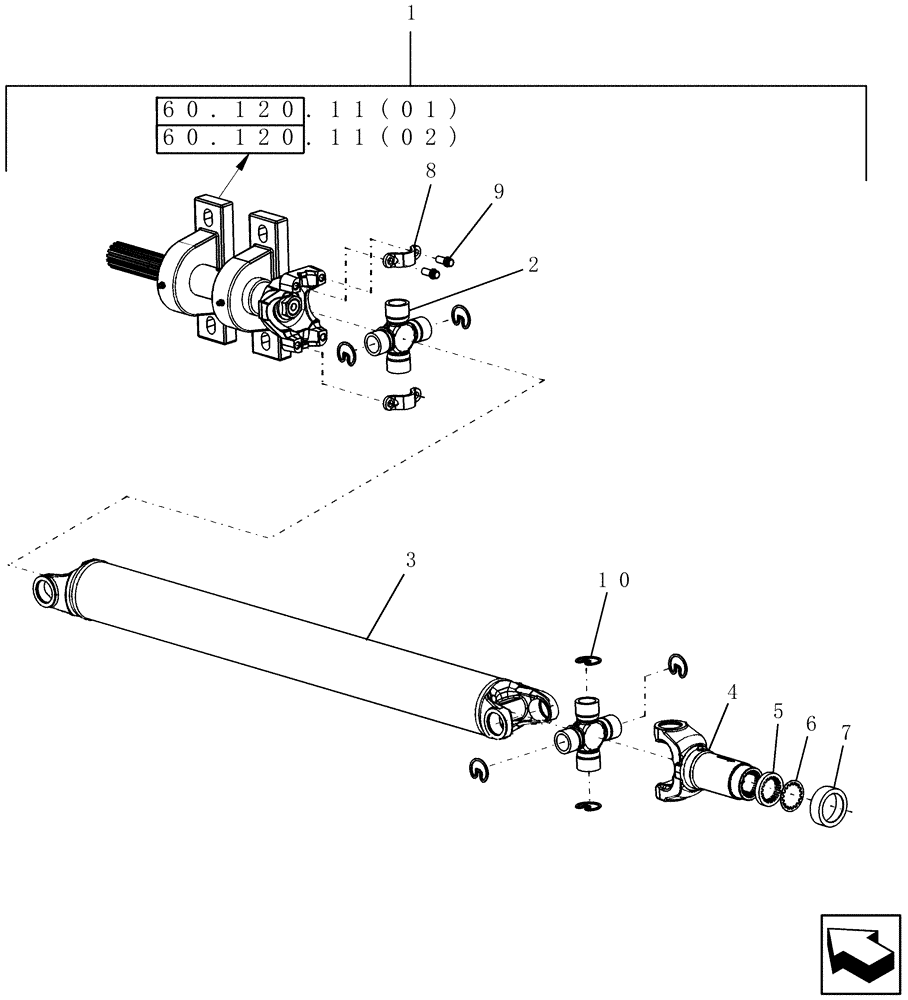 Схема запчастей Case IH 7010 - (60.120.11[01]) - DRIVE SHAFT, LOWER - FEEDER / HEADER (60) - PRODUCT FEEDING