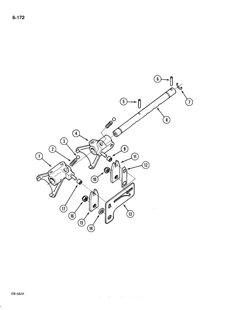 Схема запчастей Case IH 385 - (6-172) - GEAR SHIFT MECHANISM, RANGE TRANSMISSION, WITHOUT FORWARD AND REVERSE (06) - POWER TRAIN