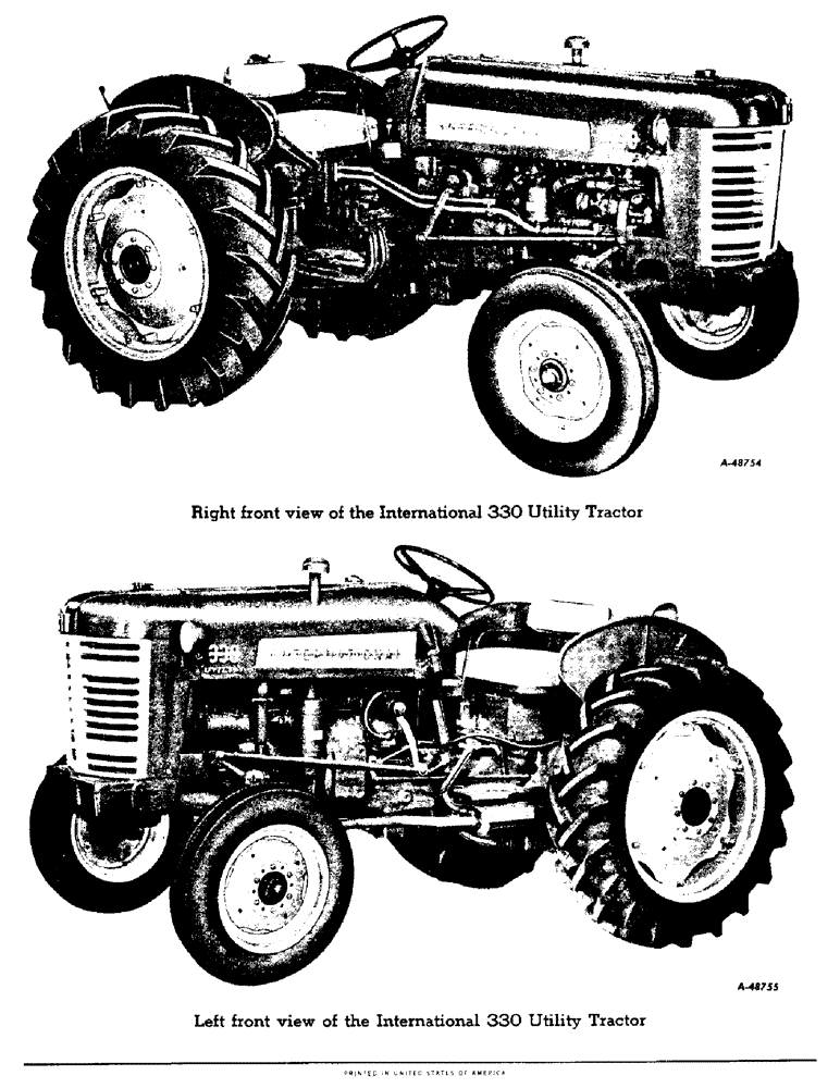 Схема запчастей Case IH 330 - (003) - LEFT & RIGHT FRONT VIEWS OF THE INTERNATIONAL 330 UTILITY TRACTOR (00) - GENERAL