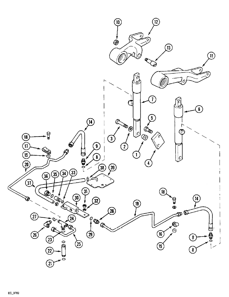 Схема запчастей Case IH 4240 - (8-64) - ASSISTOR RAM AND PIPES TWIN, TRACTOR WITHOUT CAB (08) - HYDRAULICS