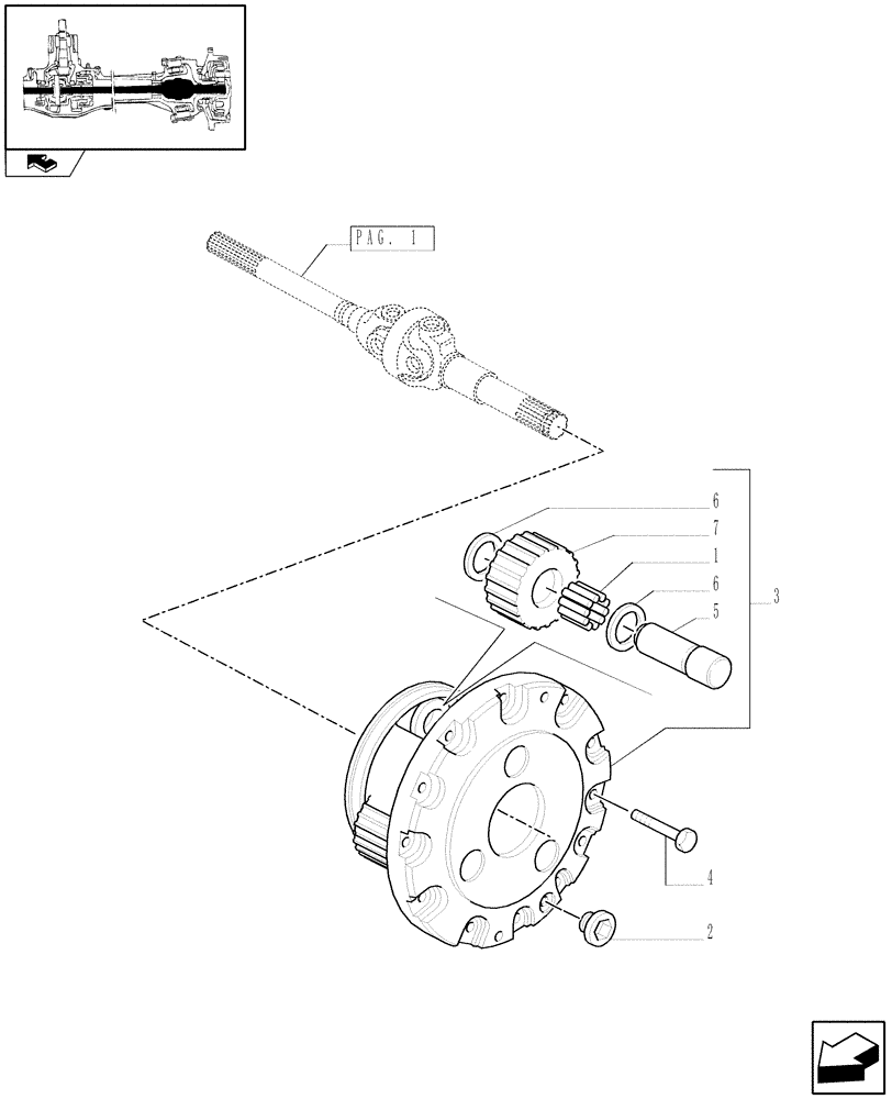 Схема запчастей Case IH FARMALL 65C - (1.40.6/10[03]) - FRONT AXLE WITH ELECTROHYDR. DIFF. LOCK WITH FRONT BRAKE (40 KM/H)-EPICYCLIC REDUCTION GEAR (VAR.331329-332329-335329) (04) - FRONT AXLE & STEERING