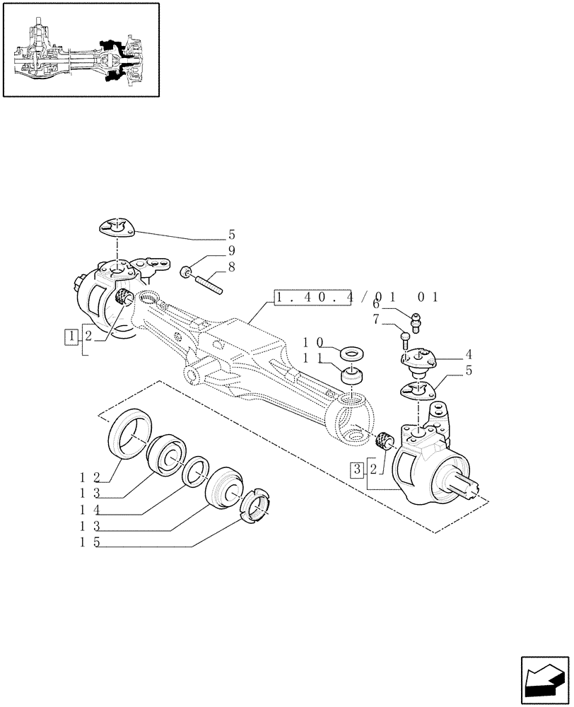 Схема запчастей Case IH JX1075C - (1.40.4/02) - (VAR.324) STANDARD FRONT AXLE W/LOCK, DIFFERENTIAL MEC. W/FRONT BRAKE (40KM/H) - STEERING PIVOT PINS (04) - FRONT AXLE & STEERING