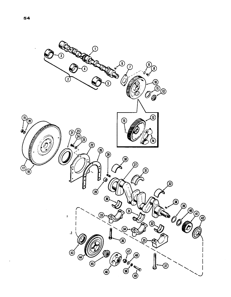 Схема запчастей Case IH 530 - (054) - CAMSHAFT, CRANKSHAFT AND FLYWHEEL, PRIOR TO S/N 8262800, 530 MODEL, 159 SPARK IGNITION ENGINE (02) - ENGINE