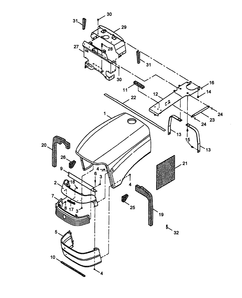 Схема запчастей Case IH DX23 - (08.02) - HOOD (08) - SHEET METAL