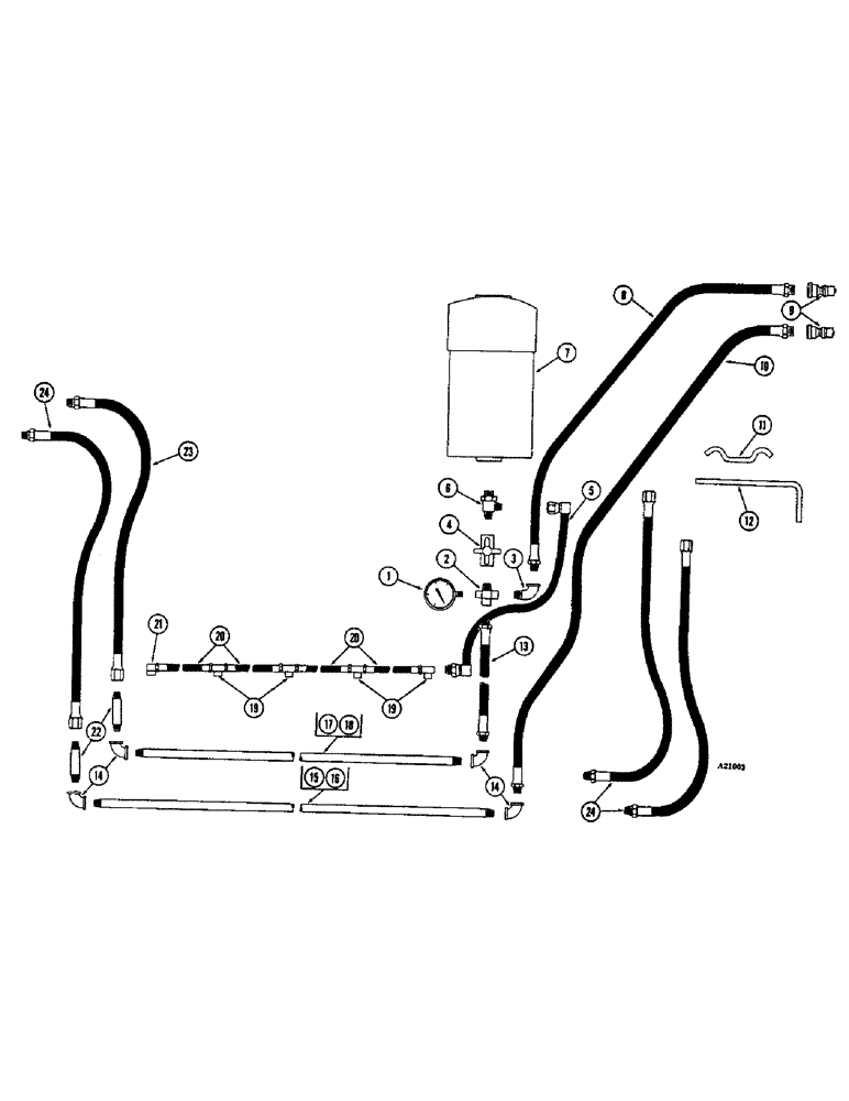 Схема запчастей Case IH 3300-SERIES - (18) - HYDRAULIC HOSE AND GAUGE, ON LAND HITCH, 5, 6, 7 AND 8 BOTTOM 