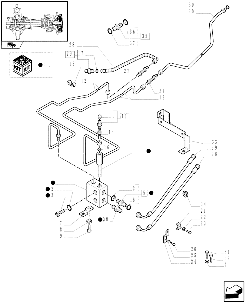 Схема запчастей Case IH PUMA 115 - (1.40. 3/14[03]) - (CL.4) FRONT AXLE W/MULTI-PLATE DIFF. LOCK, ST. SENSOR AND BRAKES - PIPES - C6366 (VAR.330426) (04) - FRONT AXLE & STEERING