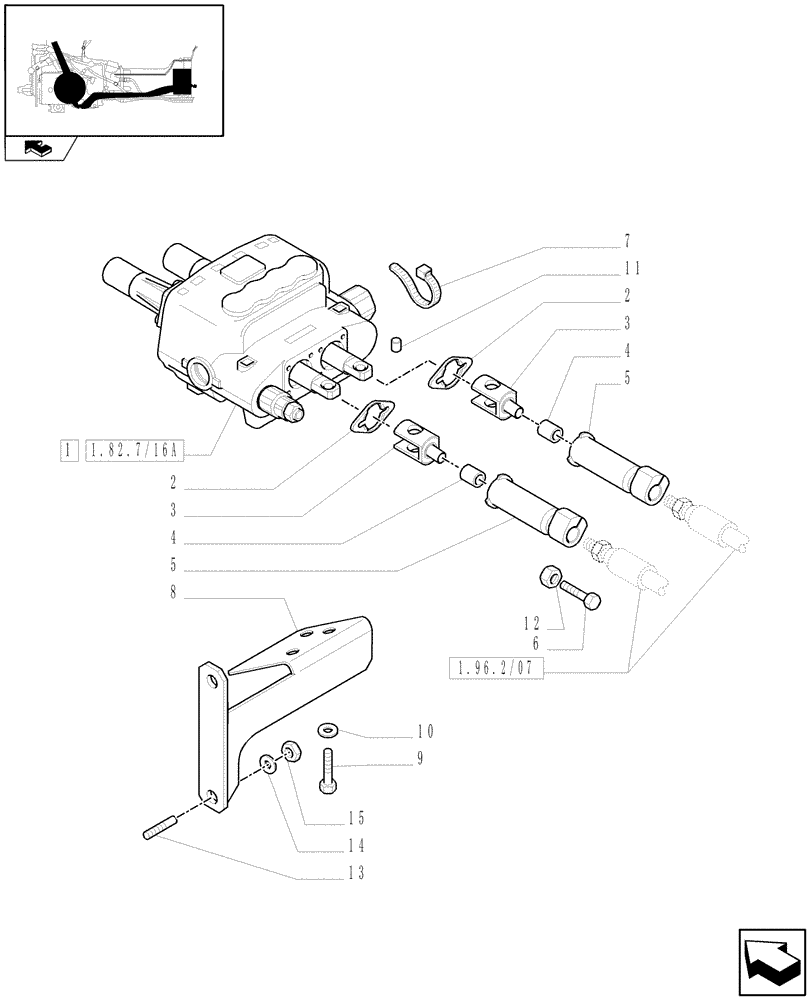 Схема запчастей Case IH FARMALL 95U - (1.82.7/17[01]) - TWO MID-MOUNT VALVES FOR REAR CONTROL VALVES (VAR.330186-333186) - C7237 (07) - HYDRAULIC SYSTEM