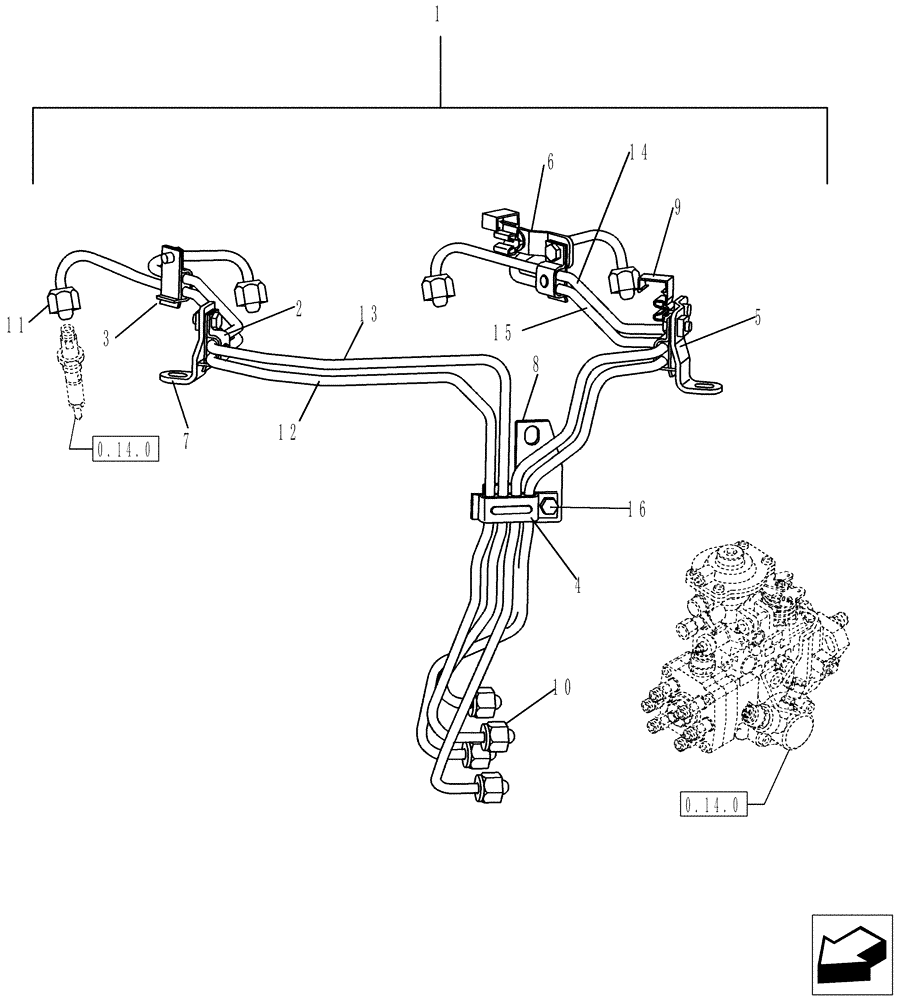 Схема запчастей Case IH P110 - (0.14.9[01]) - INJECTION EQUIPMENT - PIPING (02) - ENGINE