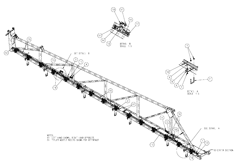 Схема запчастей Case IH SPX4410 - (09-048) - BOOM. MID PLUMBING, 6 SECTION, LO-FLOW Liquid Plumbing