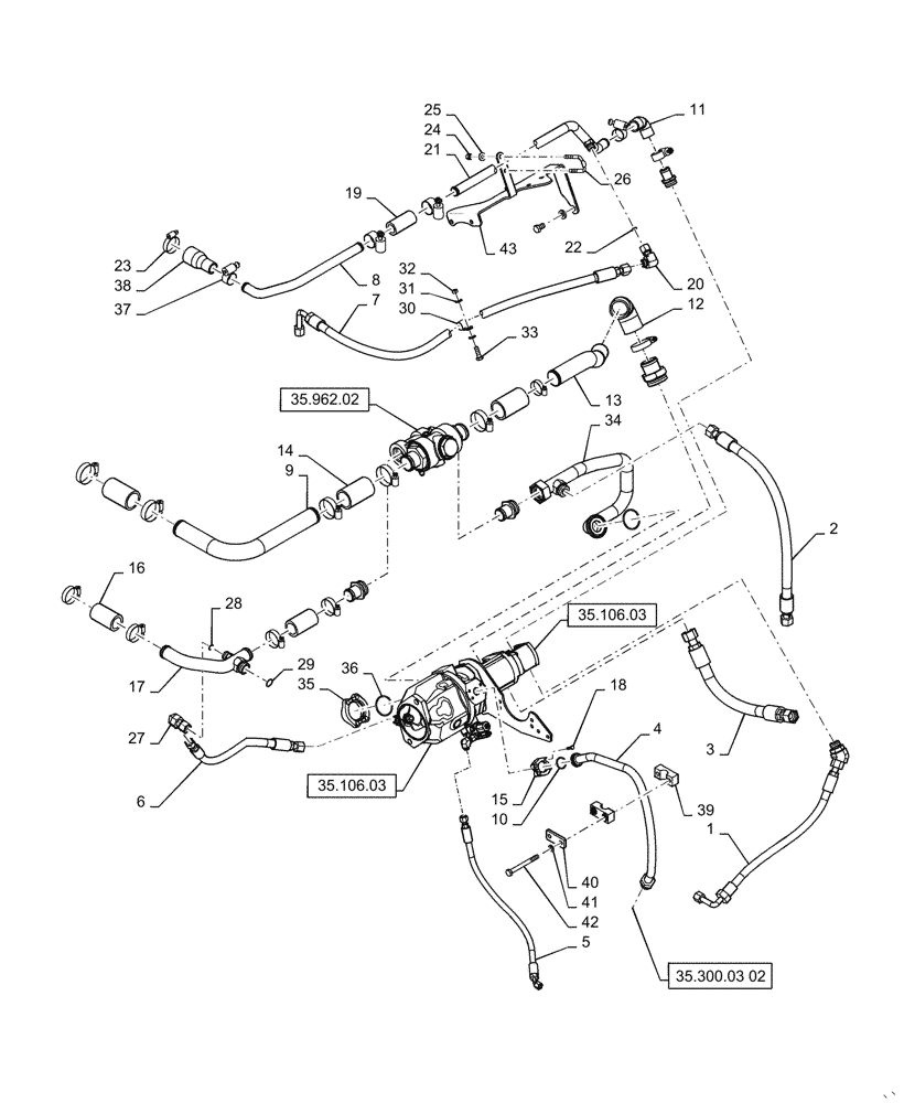 Схема запчастей Case IH STEIGER 400 - (35.300.03[01]) - HIGH CAPACITY PUMP & HOSES POWERSHIFT TRANS RC (35) - HYDRAULIC SYSTEMS