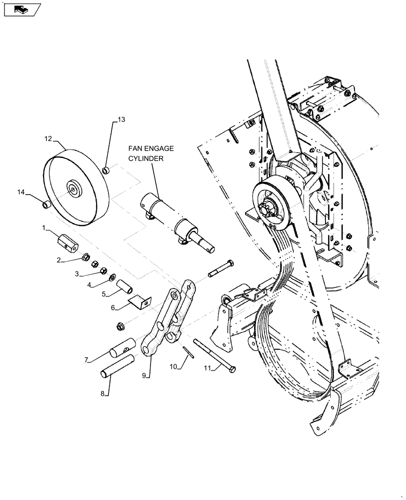 Схема запчастей Case IH 635 - (74.141.12) - REAR FAN PULLEY LINKAGE (74) - CLEANING