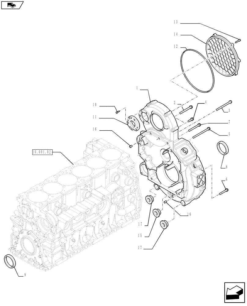 Схема запчастей Case IH 635 - (10.102.02) - FLYWHEEL CASE (10) - ENGINE