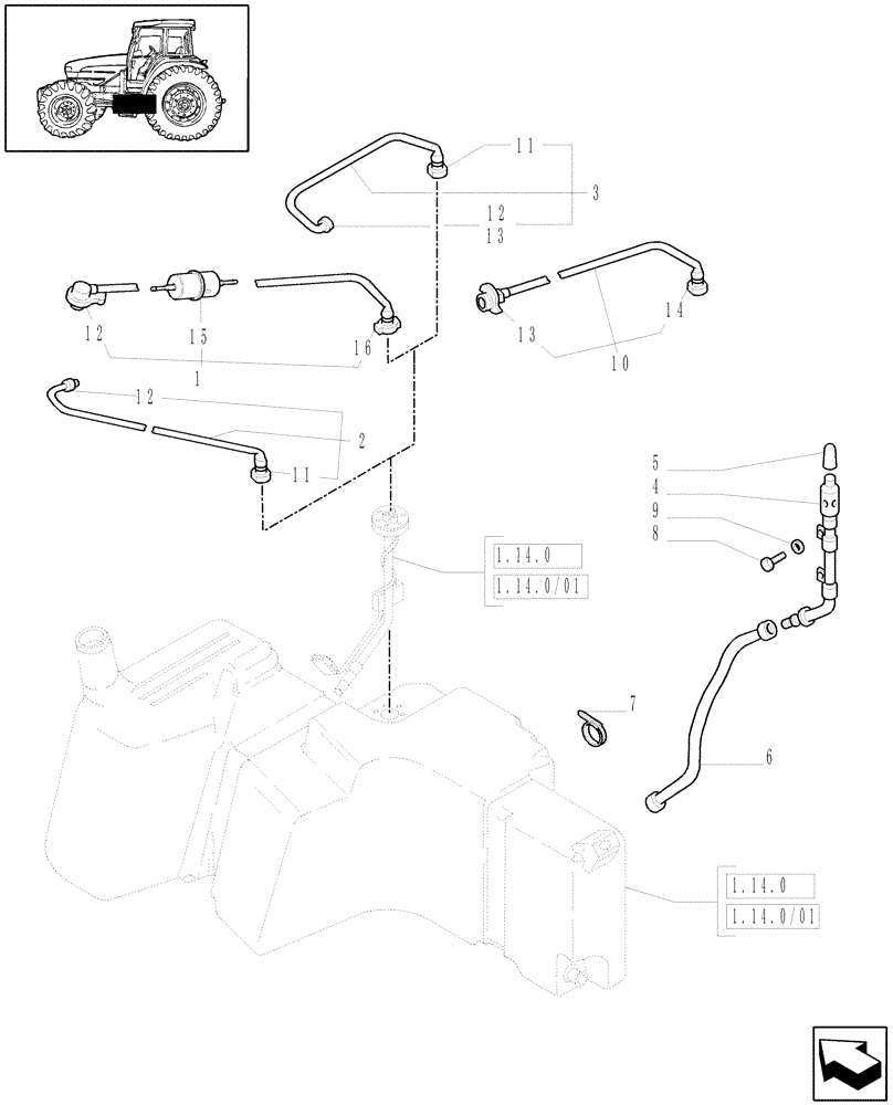 Схема запчастей Case IH MXU110 - (1.14.6[02]) - FUEL, LINES - D5330 (02) - ENGINE EQUIPMENT