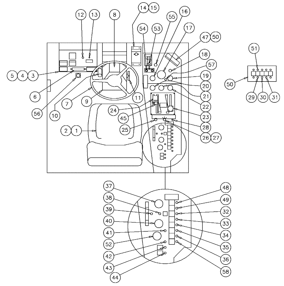 Схема запчастей Case IH PATRIOT NT - (01-002) - CONTROLS IDENTIFICATION Cab Interior