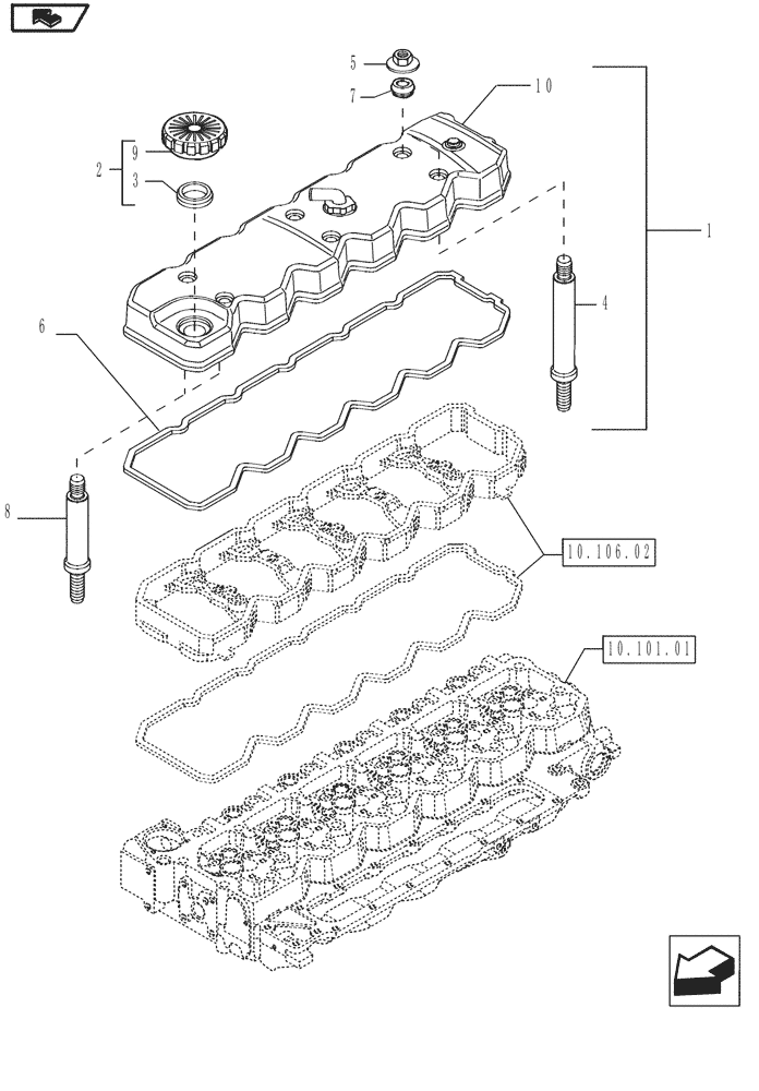 Схема запчастей Case IH MAGNUM 225 - (10.101.02) - CYLINDER HEAD COVERS (10) - ENGINE