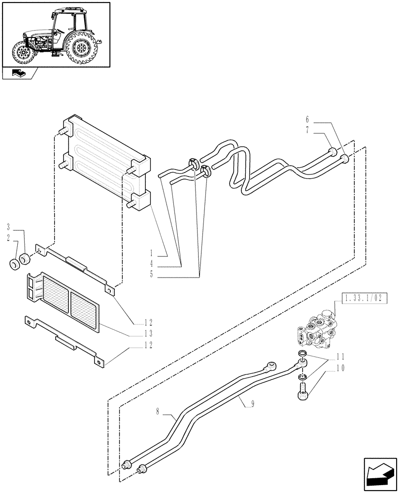 Схема запчастей Case IH FARMALL 85C - (1.27.7[01]) - MEGA FLOW PUMP (62 L/MIN) AND OIL COOLER - RADIATOR & PIPES (VAR.330823-332823) (03) - TRANSMISSION