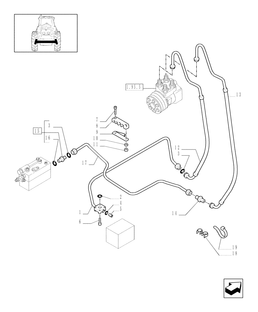 Схема запчастей Case IH MXU100 - (1.42.0/01) - (VAR.262) FIXED DELIVERY PUMP FOR 12X12 GEARBOX - POWER STEERING PIPES (04) - FRONT AXLE & STEERING