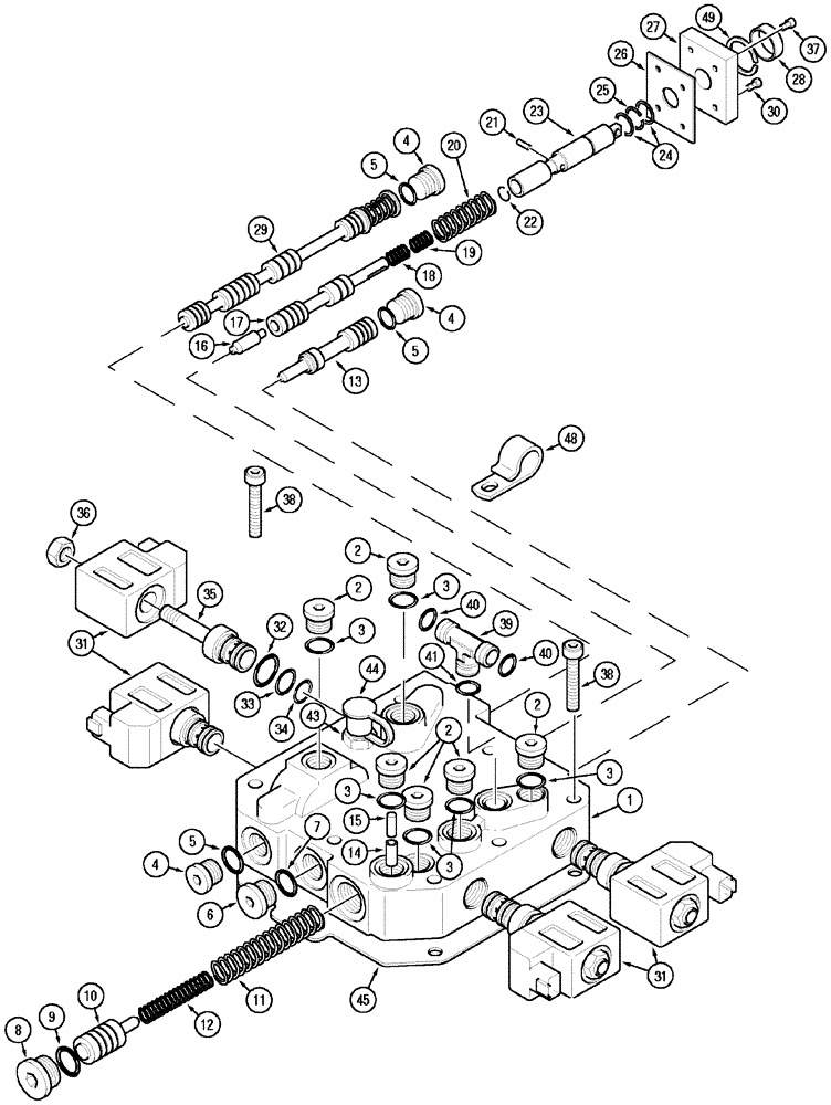 Схема запчастей Case IH MX150 - (06-20) - FORWARD / NEUTRAL / REVERSE SHUTTLE VALVE (21) - TRANSMISSION