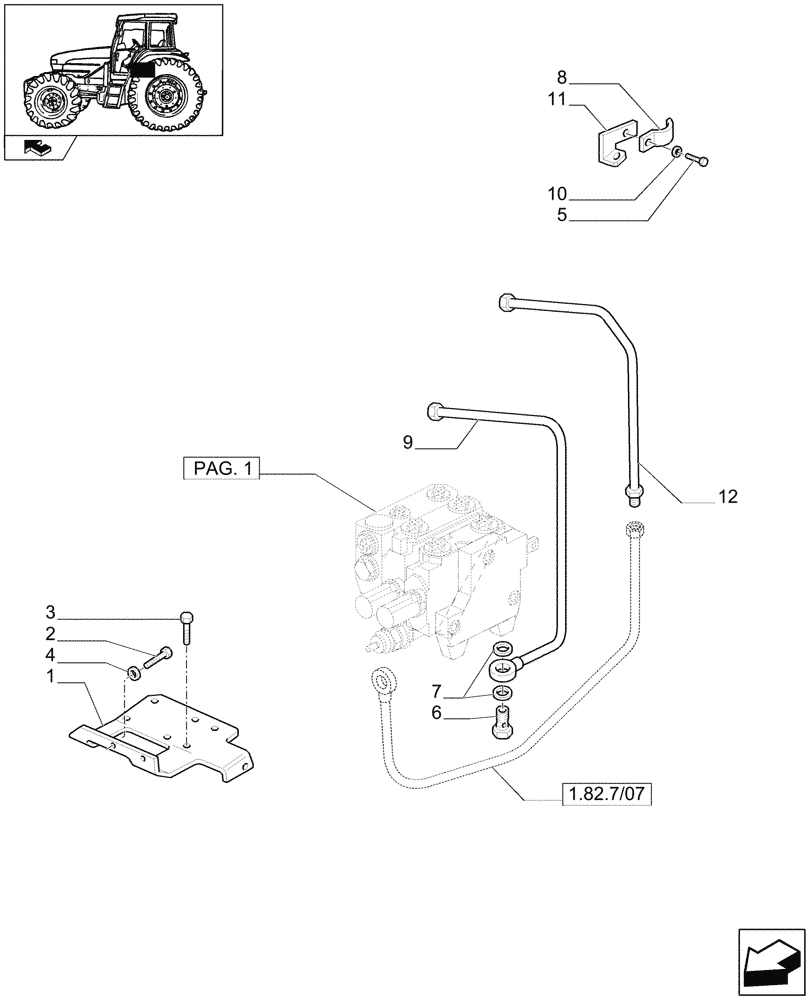 Схема запчастей Case IH FARMALL 105U - (1.82.7/05[03]) - TWO CONTROL VALVES (BOSCH) - SUPPORT, PIPES (VAR.330357) (07) - HYDRAULIC SYSTEM