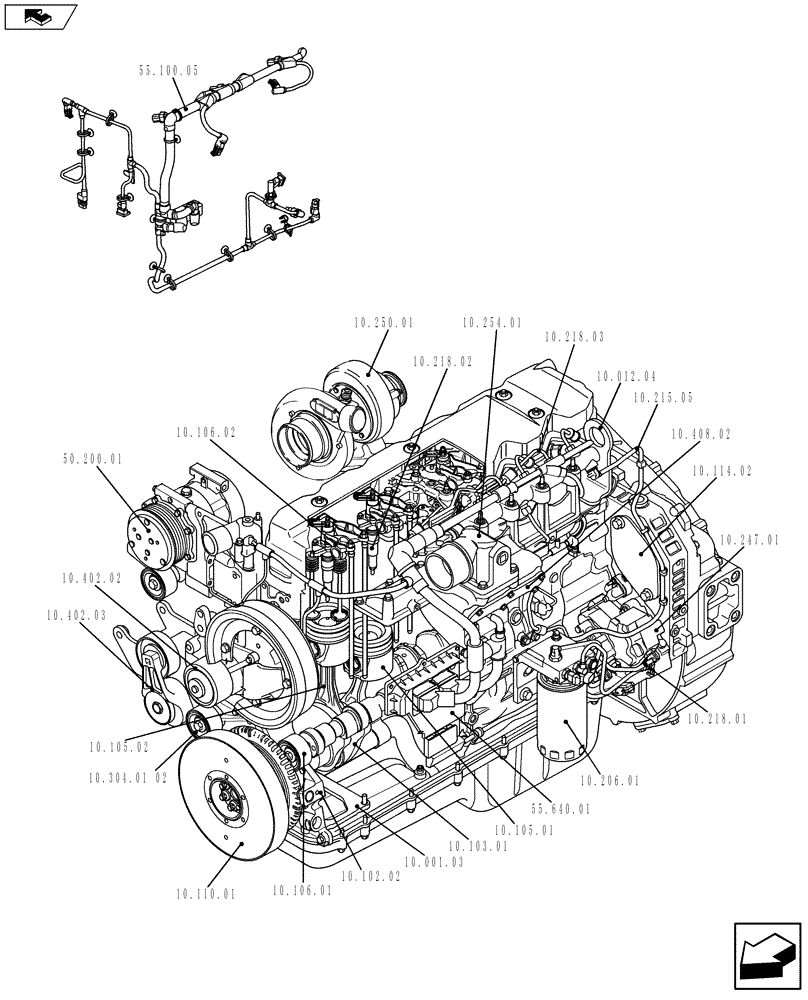 Схема запчастей Case IH F4HE9687G J100 - (10.000.01[01]) - PICTORIAL OVERVIEW 1/2 - ENGINE (504242361) (01) - ENGINE