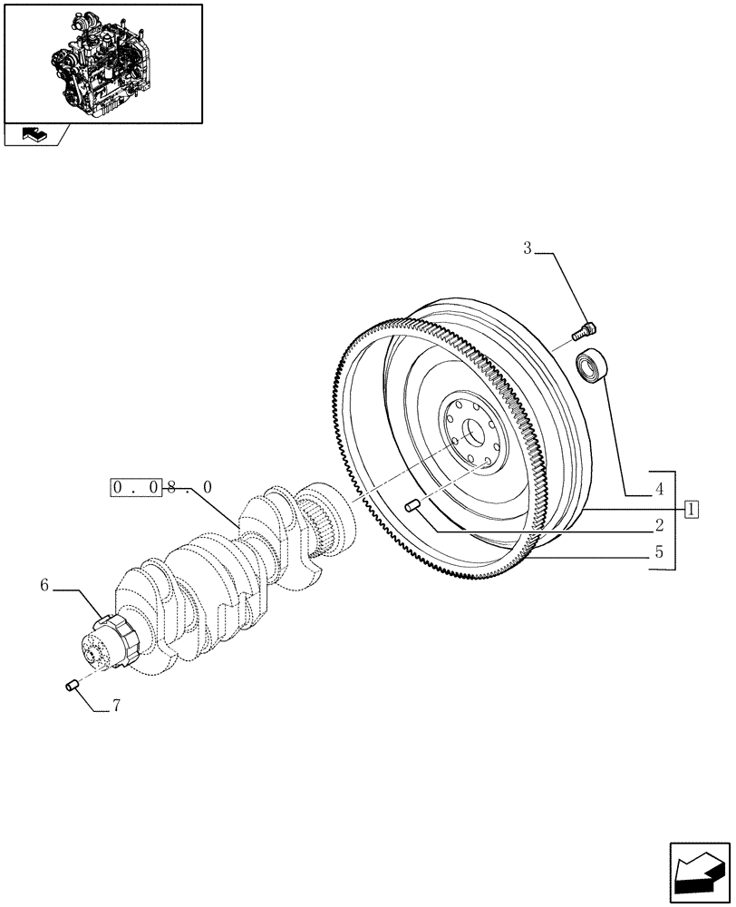 Схема запчастей Case IH FARMALL 105U - (0.08.3) - FLYWHEEL WITH MECHANICAL PTO (01) - ENGINE