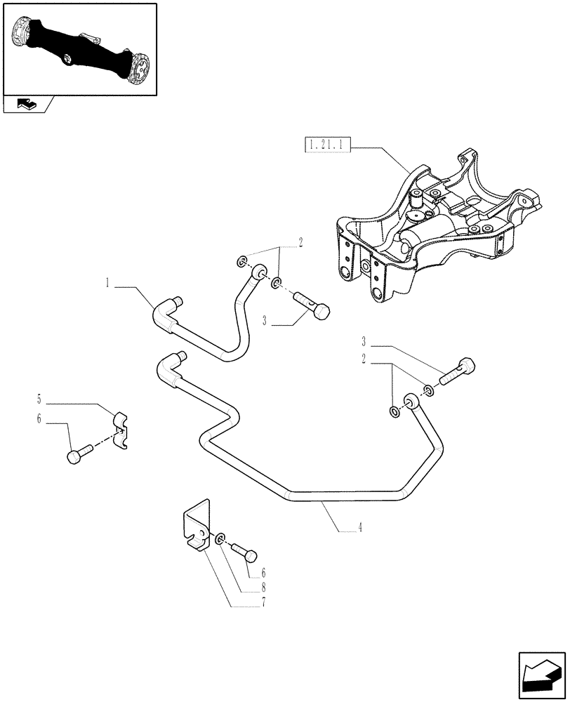 Схема запчастей Case IH FARMALL 105N - (1.40.1) - STANDARD FRONT AXLE WITH ELECTROHYDR. DIFF. LOCK LESS FRONT BRAKES (40 KM/H) - PIPES (04) - FRONT AXLE & STEERING