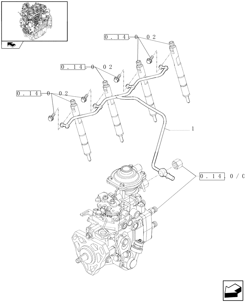 Схема запчастей Case IH FARMALL 75N - (0.20.4/01) - INJECTION EQUIPMENT - PIPING (01) - ENGINE