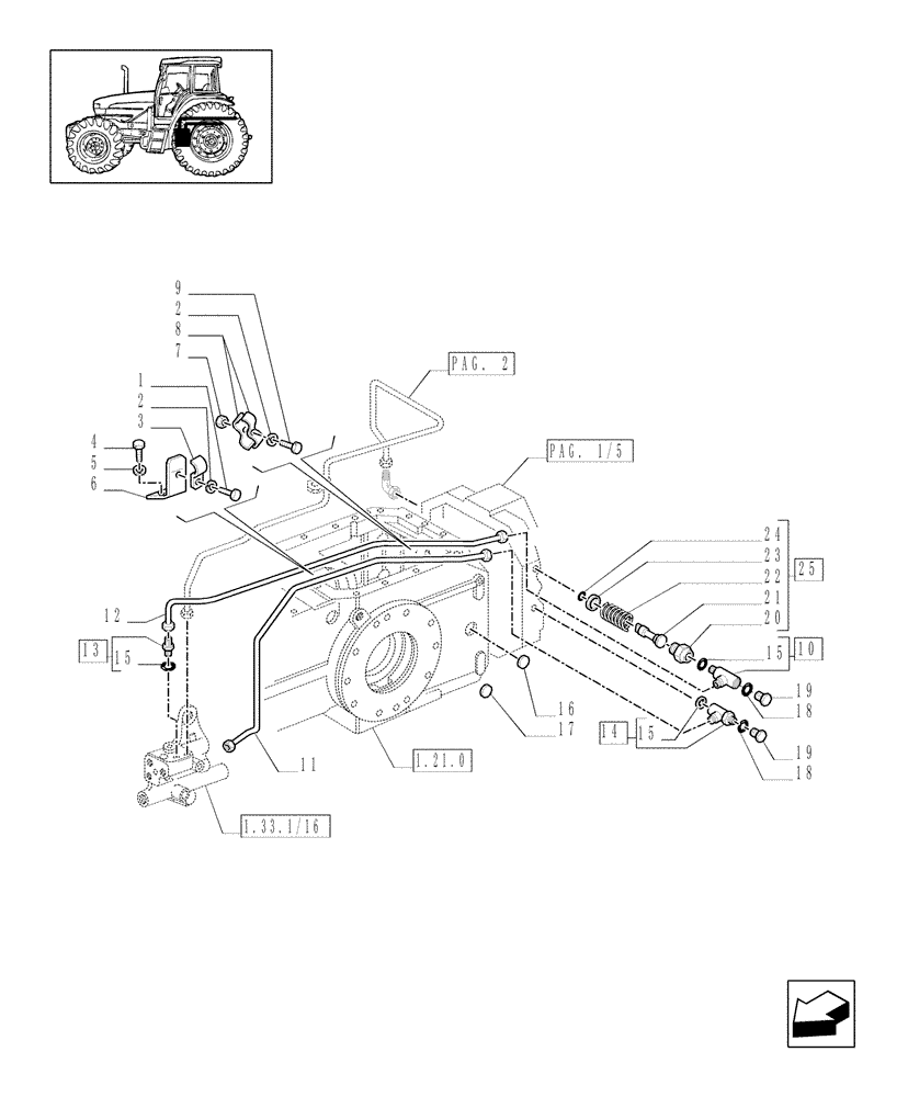 Схема запчастей Case IH JX80U - (1.80.6/03[01]) - (VAR.727) SYNCHRO MESH GEARED POWER TAKE -OFF 540 RPM - BRACKETS - PIPES (07) - HYDRAULIC SYSTEM