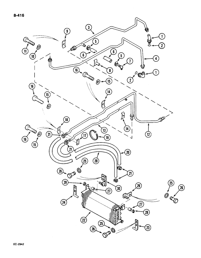 Схема запчастей Case IH 585 - (8-416) - OIL COOLER AND PIPES, AIR CONDITIONED CAB (08) - HYDRAULICS