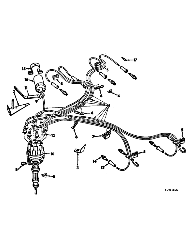 Схема запчастей Case IH V-345 - (B-15) - SPARK PLUGS, COIL AND DISTRIBUTOR 
