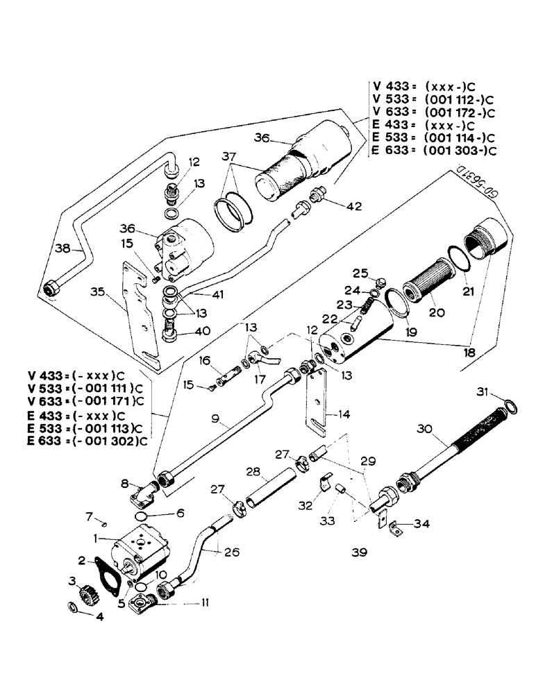 Схема запчастей Case IH 633 - (10-33) - HYDRAULIC PUMP, OIL LINES, PRESSURE OIL FILTER - 433/533/633 - (07) - HYDRAULICS