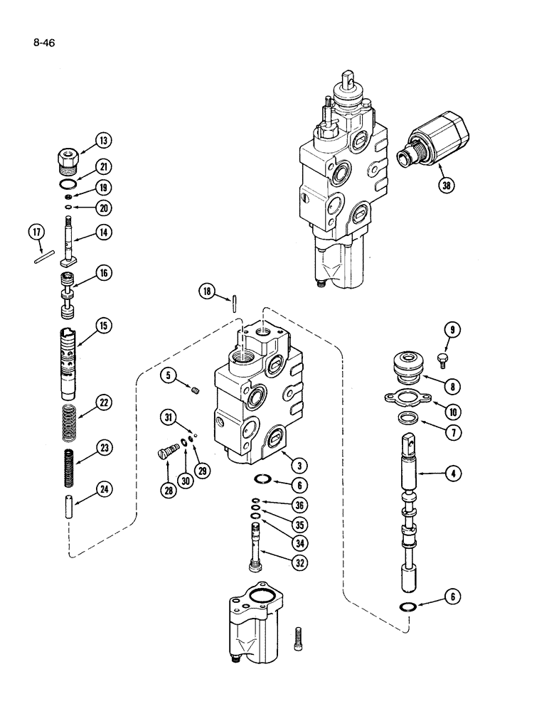 Схема запчастей Case IH 3394 - (8-46) - REMOTE VALVE ASSEMBLY, FIRST AND SECOND SECTION WITH LOAD CHECK (08) - HYDRAULICS