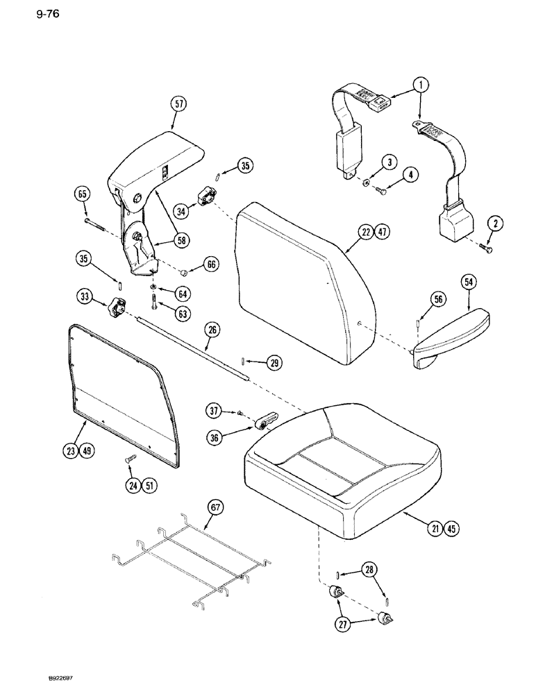 Схема запчастей Case IH 7120 - (9-076) - AIR SUSPENSION SEAT, SEAT BELT, CUSHIONS AND ARM RESTS, PRIOR TO SERIAL NUMBER JJA0028200 (09) - CHASSIS/ATTACHMENTS