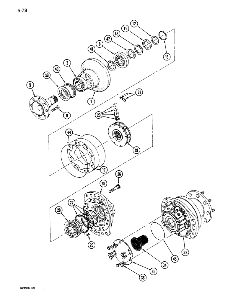 Схема запчастей Case IH 1640 - (5-78) - WHEEL DRIVE MOTOR, POWER GUIDE AXLE, P.I.N. JJC0034001 AND AFTER (04) - STEERING