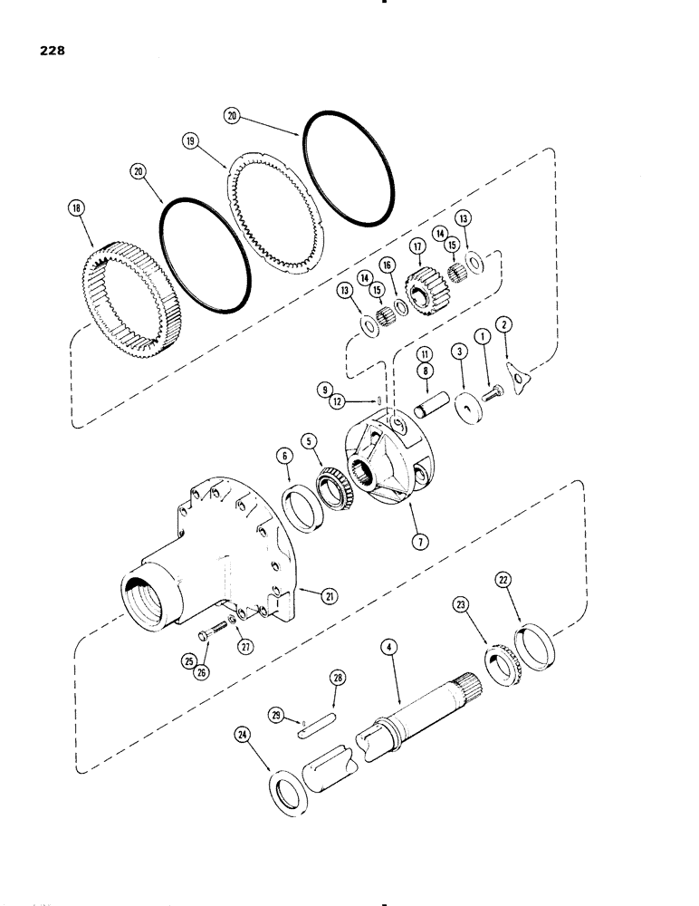 Схема запчастей Case IH 1270 - (228) - REAR AXLE HOUSING AND PLANET GEARS, 3-7/8" DIAMETER AXLE SHAFT, USED PRIOR TO TRANS. S/N 10032467 (06) - POWER TRAIN