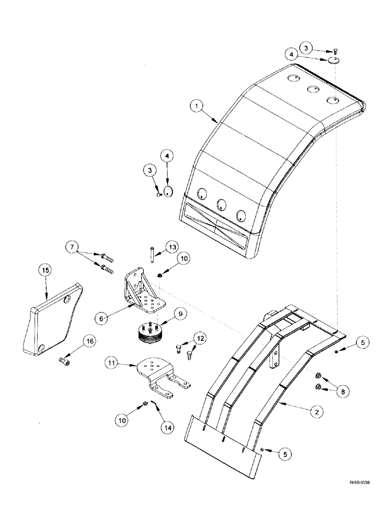 Схема запчастей Case IH MX200 - (9-016) - FENDERS, FRONT, WIDE (09) - CHASSIS/ATTACHMENTS