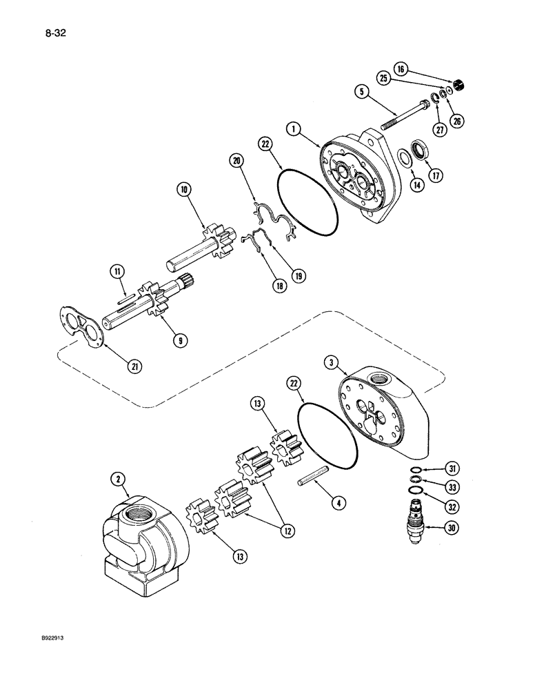 Схема запчастей Case IH 7140 - (8-032) - HYDRAULIC GEAR PUMP ASSEMBLY, PRIOR TO TRANSMISSION S/N AJB0044915 (08) - HYDRAULICS