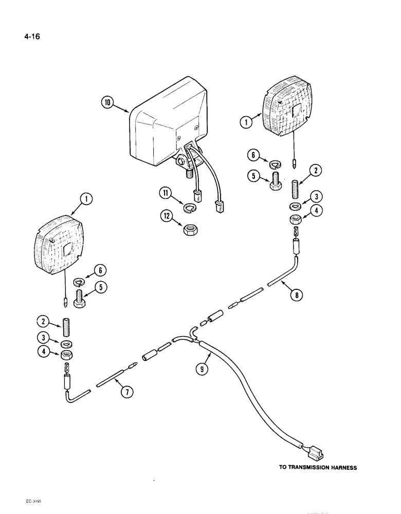 Схема запчастей Case IH 1896 - (4-16) - PLATFORM WARNING LIGHT WIRING, TRACTOR WITHOUT CAB (04) - ELECTRICAL SYSTEMS