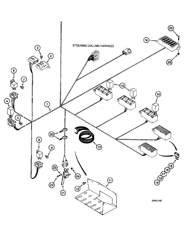 Схема запчастей Case IH 2188 - (4-20) - CAB HARNESS, TO PEDESTAL, RELAY AND FUSE BLOCK, PRIOR TO COMBINE P.I.N. JJC0191483 (06) - ELECTRICAL