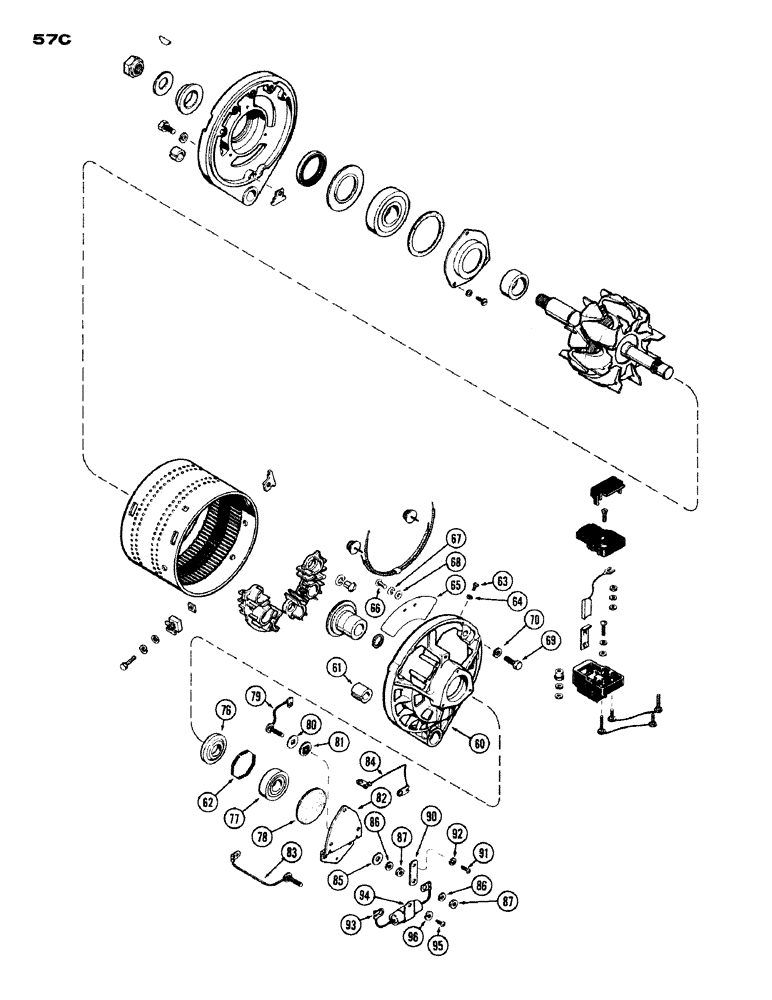 Схема запчастей Case IH 1200 - (057A) - ALTERNATOR, (451) DIESEL ENGINE, USED PRIOR TO TRACTOR SERIAL NUMBER 9808085 (04) - ELECTRICAL SYSTEMS