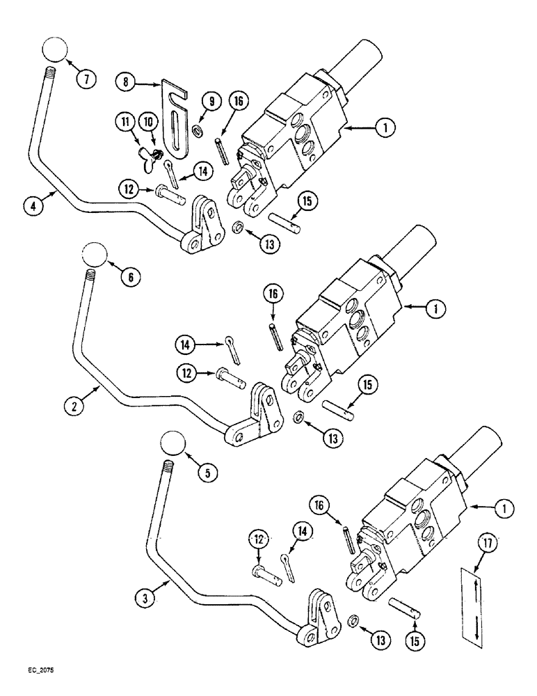 Схема запчастей Case IH 3220 - (8-038) - REMOTE AUXILIARY VALVE CONTROL, 1ST, 2ND AND 3RD BANK WITHOUT CAB (08) - HYDRAULICS