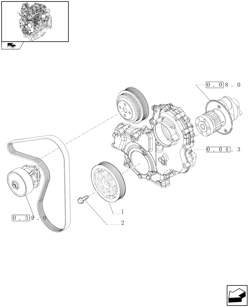 Схема запчастей Case IH FARMALL 75N - (0.08.4) - PULLEY - CRANKSHAFT (01) - ENGINE