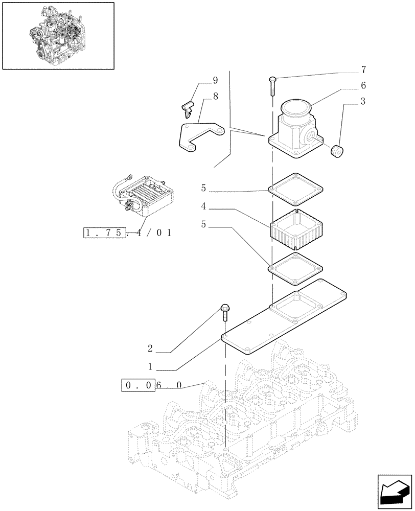 Схема запчастей Case IH MAXXUM 110 - (0.07.1/01) - INTAKE MANIFOLD (STD + VAR.330003-332115-332116) (01) - ENGINE