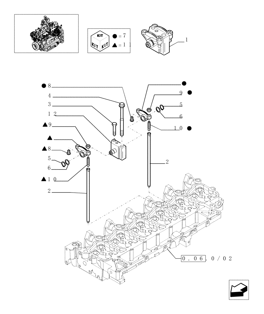 Схема запчастей Case IH MAXXUM 140 - (0.06.6/02) - ROCKER SHAFT (STD + VAR.330003-332115-332116) (01) - ENGINE