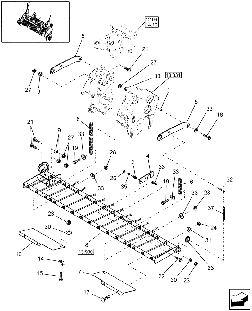 Схема запчастей Case IH RB454 - (13.925[01]) - 1.8M WIDE PICKUP, WINDGUARD MOUNTING, TWO-PIECE (13) - FEEDER