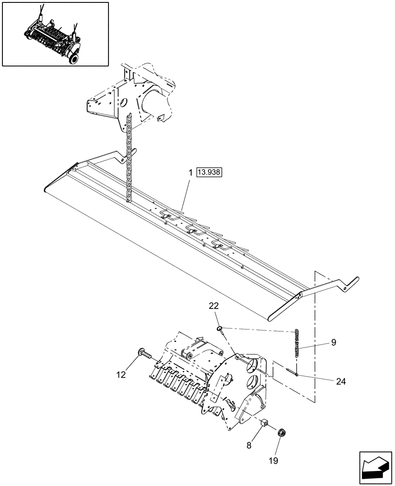 Схема запчастей Case IH RB454 - (13.937) - 1.8M WIDE PICKUP, WINDGUARD PLATE, MOUNTING, EUROPE & R.O.W. (13) - FEEDER